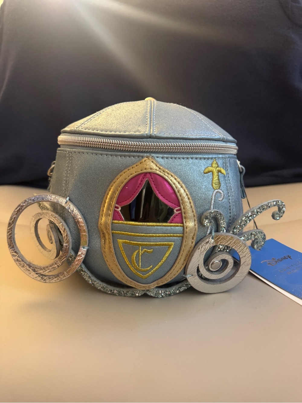 Disney Round Metallic Silver Cinderella Carriage Crossbody Bag